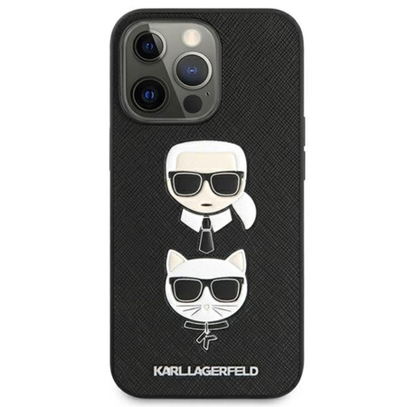 Karl Lagerfeld Saffiano Karl & Choupette Embossed Heads - Coque iPhone 13 Pro Max (noir)