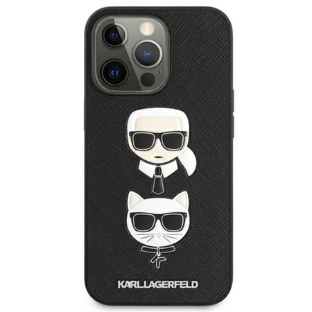 Karl Lagerfeld Saffiano Karl & Choupette Geprägte Köpfe - iPhone 13 Pro Max Tasche (schwarz)