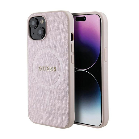Guess Saffiano MagSafe - Coque pour iPhone 15 Plus (rose)