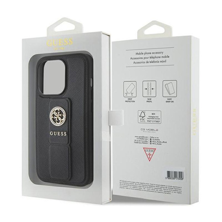 Guess Grip Stand 4G Saffiano Strass Logo - iPhone 15 Pro Case (black)