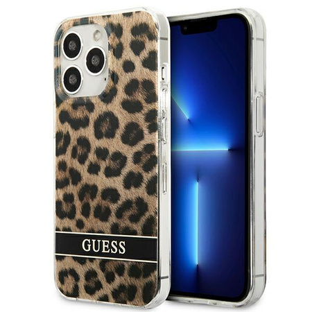 Guess Leopard Electro Stripe - iPhone 13 Pro Max Tasche (Braun)