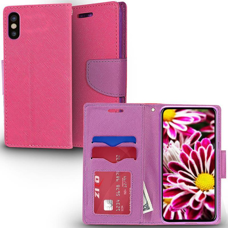 Zizo Flap Wallet Pouch - iPhone X tok kártyazsebekkel + állvány (rózsaszín/lila)
