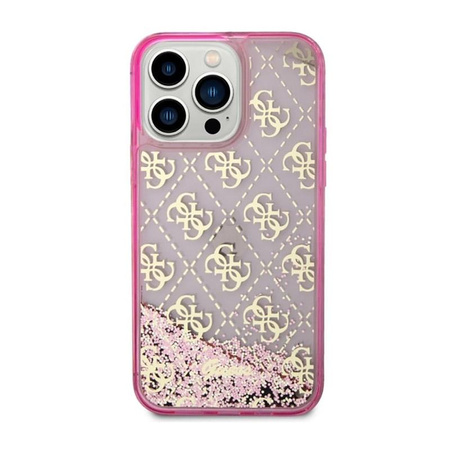 Pouzdro Guess Liquid Glitter Transculent 4G - iPhone 14 Pro Max (růžové)