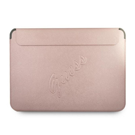 Pouzdro na počítač Guess Saffiano Script - 13" pouzdro na notebook (růžové)