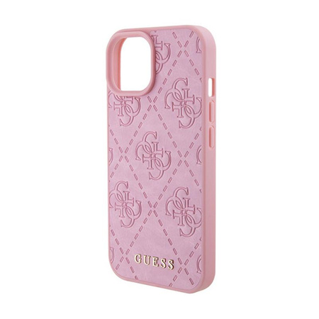 Guess Leder 4G gestempelt - iPhone 15 Tasche (rosa)