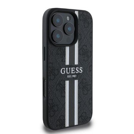 Pouzdro Guess 4G MagSafe s potiskem pruhů - iPhone 16 Pro (černé)