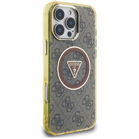 Guess IML Metal Glitter 4G Circle Triangle MagSafe - pouzdro pro iPhone 16 Pro Max (hnědé)