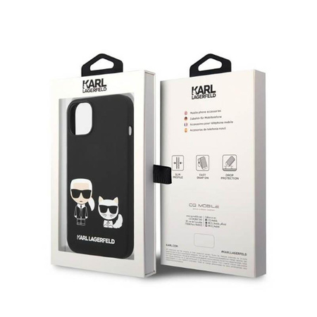 Karl Lagerfeld Liquid Silicone Karl & Choupette MagSafe - Coque pour iPhone 14 Plus (noir)