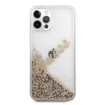 Guess Glitter Vintage Script - Etui iPhone 12 Pro Max (złoty)