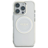 Guess IML Metallfarbener Kreis Klassisches Logo MagSafe - Gehäuse für iPhone 16 Pro (weiß)