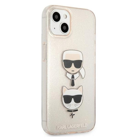 Karl Lagerfeld Glitter Karl & Choupette Head - pouzdro na iPhone 13 (zlaté)