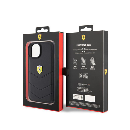 Ferrari Quilted Metal Logo - Hülle für iPhone 15 (Schwarz)