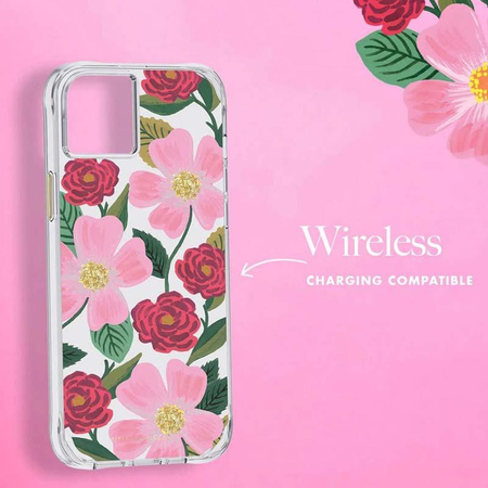 Rifle Paper Clear - Etui iPhone 14 Plus zdobione złotem (Rose Garden)