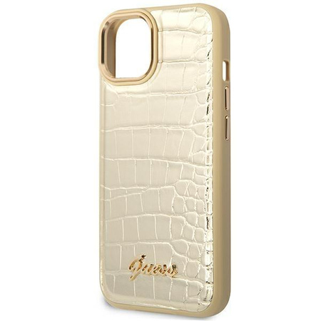 Guess Kroko Kollektion - iPhone 14 Plus Tasche (Gold)