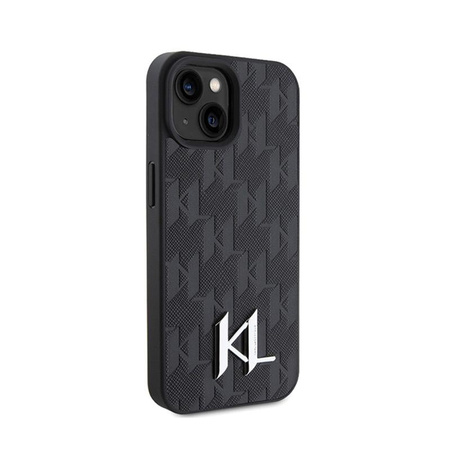 Karl Lagerfeld Leather Monogram Hot Stamp Metal Logo - pouzdro pro iPhone 15 (černé)