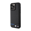 BMW Leather Carbon Blue Line - Coque pour iPhone 15 Pro Max (noir)