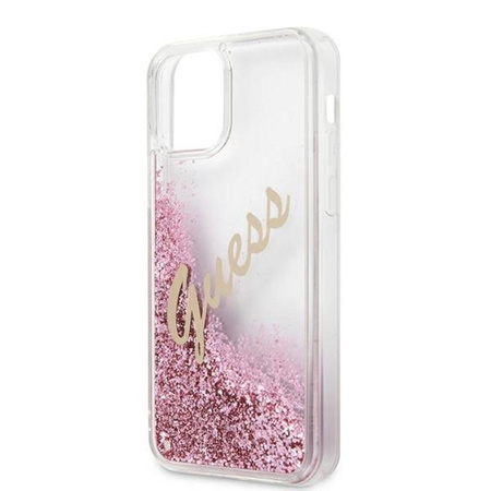 Guess Glitter Vintage Script - iPhone 12 / iPhone 12 Pro Case (pink)