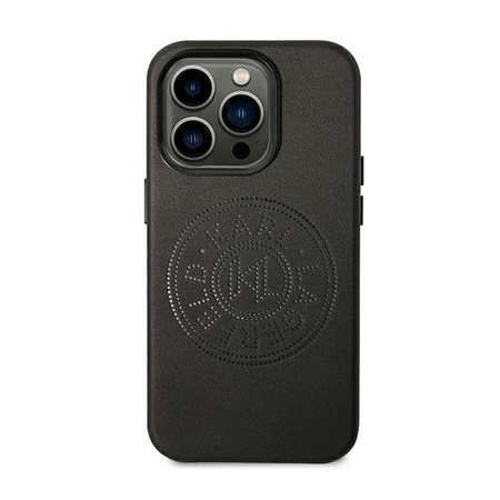 Kožené perforované pouzdro s logem Karl Lagerfeld - pouzdro pro iPhone 14 Pro Max (černé)