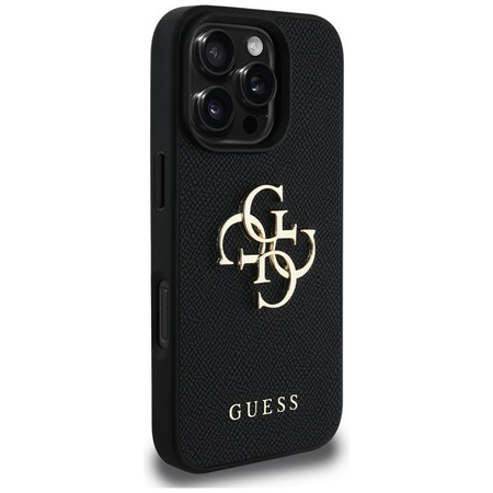 Guess Grained Big 4G Logo Small Classic Logo - Coque pour iPhone 16 Pro Max (noir)