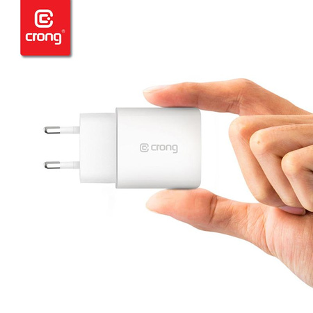 Caricabatterie da viaggio USB-C Crong – Caricabatterie da parete USB-C Power Delivery da 20 W (bianco)