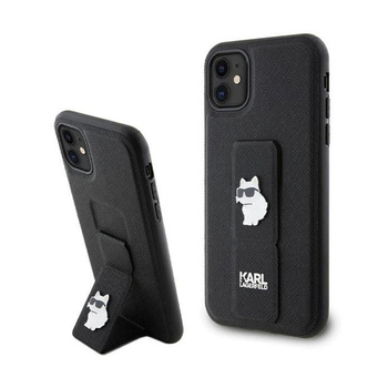 Karl Lagerfeld Gripstand Saffiano Choupette Pins - pouzdro na iPhone 11 (černé)