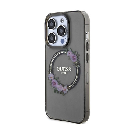 Guess IML Flowers Wreath MagSafe - Etui iPhone 15 Pro (czarny)