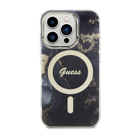 Guess Golden Marble MagSafe - Schutzhülle für iPhone 14 Pro Max (Schwarz)