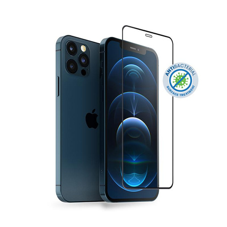 Crong antibakteriális 3D páncélüveg - 9H edzett üveg teljes képernyőre iPhone 12 / iPhone 12 Pro + telepítőkerethez