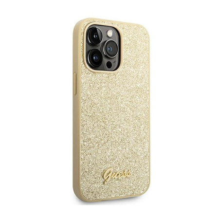 Guess Glitter Flakes Metal Logo Case - iPhone 14 Pro Case (Gold)