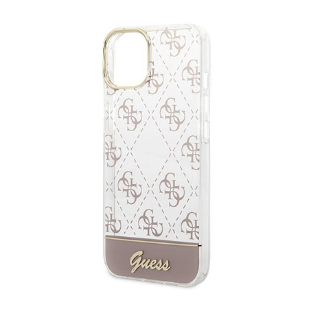 Guess 4G Stripe Script Logo Electroplated Pattern - Coque pour iPhone 14 Plus (rose)