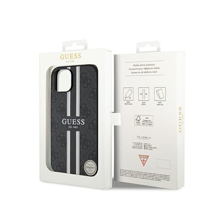 Guess 4G Printed Stripes MagSafe - iPhone 15 Tasche (schwarz)