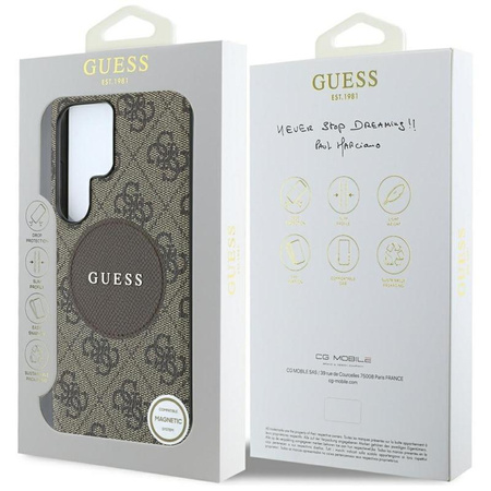 Guess 4G Round Patch Classic Logo MagSafe - Hülle für Samsung Galaxy S25 Ultra (braun)