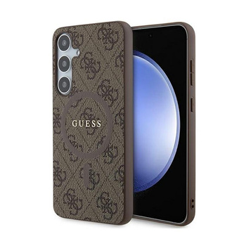 Guess 4G Collection bőr fém logós MagSafe - Samsung Galaxy S24+ tok (barna)