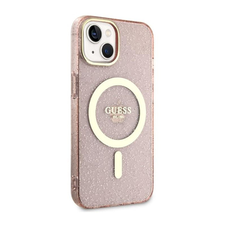 Guess Glitter Gold MagSafe - pouzdro pro iPhone 14 (růžové)