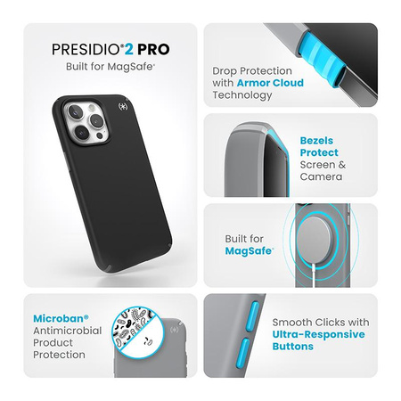 Speck Presidio2 Pro Magsafe - iPhone 15 Pro Max Tasche (Schwarz / Schiefergrau / Weiß)