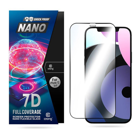 Crong 7D Nano Flexible Glass - nerozbitné hybridní sklo 9H pro celou obrazovku iPhonu 12 Mini