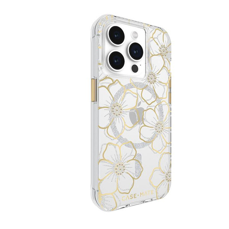 Case-Mate Floral Gems MagSafe – pouzdro na iPhone 15 Pro (Gold)