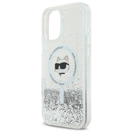 Karl Lagerfeld Liquid Glitter Choupette Head MagSafe - pouzdro pro iPhone 16 (průhledné)