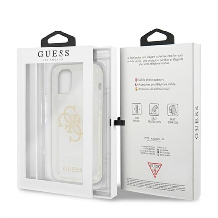 Guess Glitter 4G Big Logo - pouzdro pro iPhone 12 / iPhone 12 Pro (průhledné)