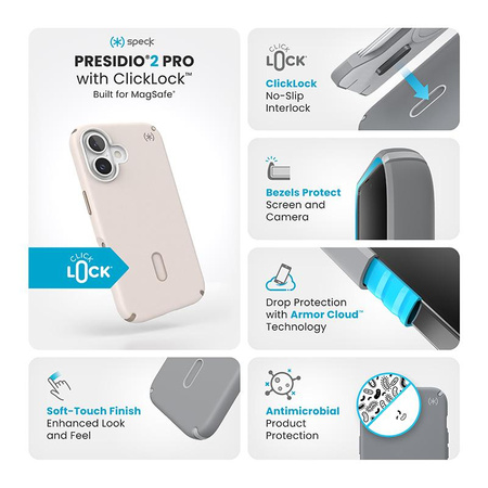 Speck Presidio2 Pro ClickLock & MagSafe – iPhone 16 tok (fehérített csont / örökségarany / mogyoróbarna)