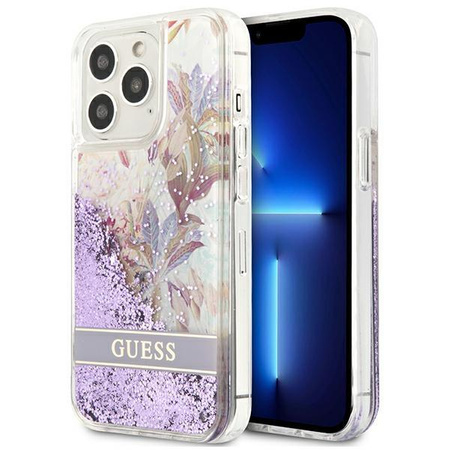Guess Liquid Glitter Flower - pouzdro pro iPhone 13 Pro Max (fialové)