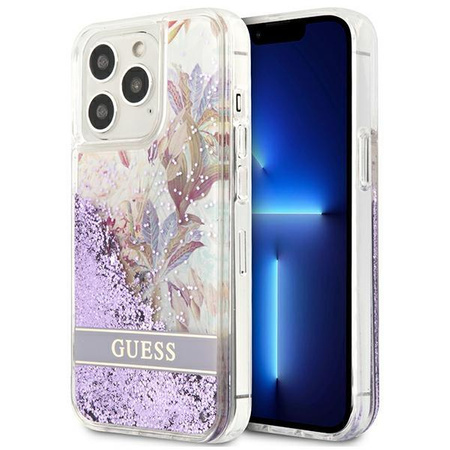 Guess Liquid Glitter Flower - iPhone 13 Pro tok (lila)