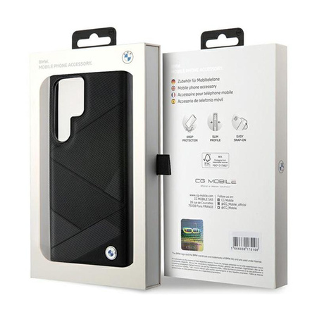 BMW Signature Leather Crossing Lines Pattern - Étui Samsung Galaxy S24 Ultra (noir)