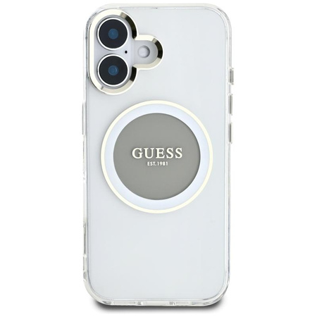 Guess IML Metal Coloured Circle Classic Logo MagSafe - pouzdro pro iPhone 16 (šedé)