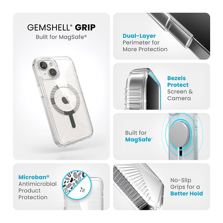 Speck Gemshell Grip + MagSafe - Etui do iPhone 15 (Clear / Chrome Finish)