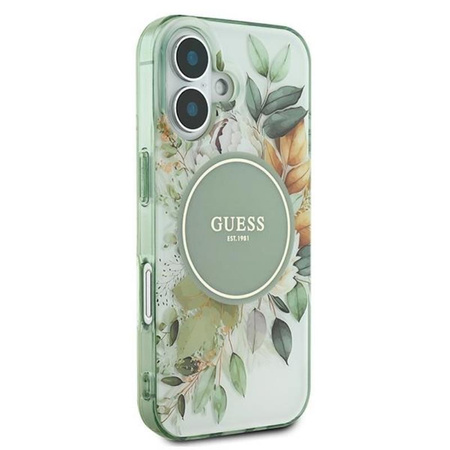 Guess IML Flower & Tonal Circle MagSafe - Coque pour iPhone 16 (vert)