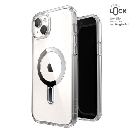 Speck Presidio Perfect-Clear ClickLock & Magsafe - iPhone 15 Plus Case (Clear / Chrome Finish / Serene Silver)