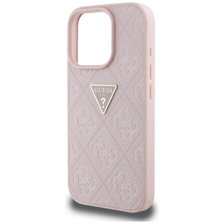 Guess Hot Stamp 4G Muster Dreieck Metall Logo - Hülle für iPhone 16 Pro (rosa)