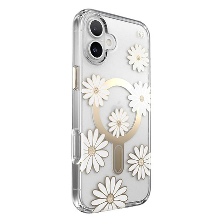 Speck Presidio Lux ClickLock & MagSafe - pouzdro pro iPhone 16 Plus (Sunshine Daisies / Clear / Gold)