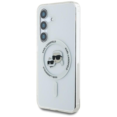 Karl Lagerfeld Button Karl & Choupette Köpfe gedruckt Logo MagSafe - Samsung Galaxy S25 Fall (weiß)